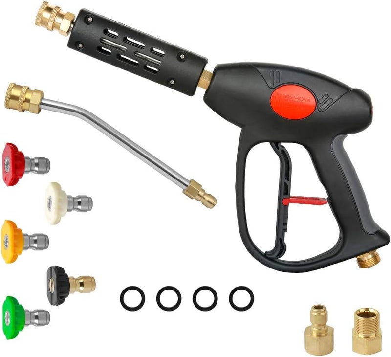 Sooprinse High Pressure Washer Gun 4000 PSI, 7 Inch Extension Replacement Wand with 5 Nozzle Tips, M22 Fitting, 3/8'' Quick Connect - Image 1